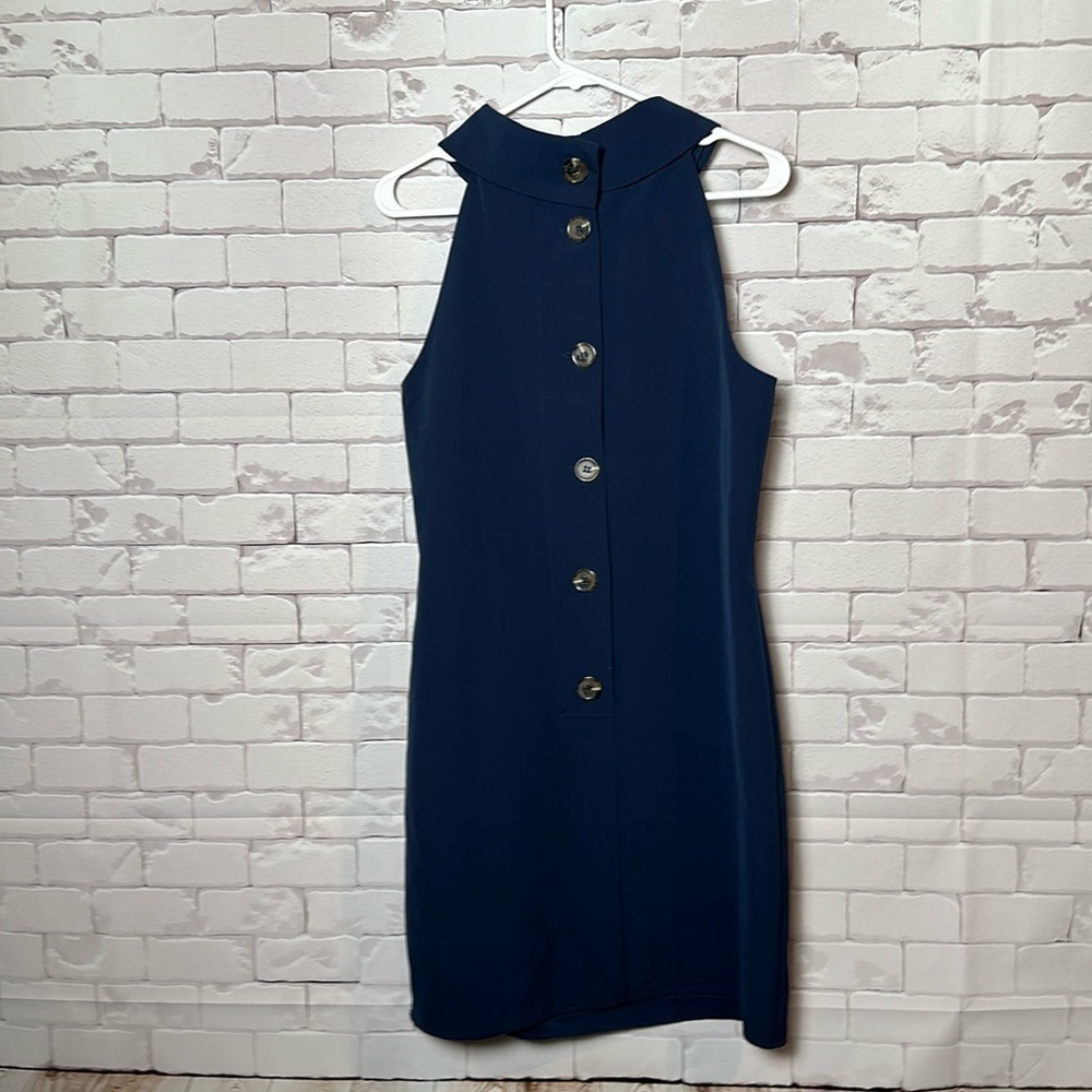 Sail to Sable STS womens size medium navy cowl neck button back dress 20” bust